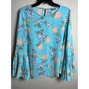 Anthology | Women's 16 Blue Flower Top Pleated Sleeve